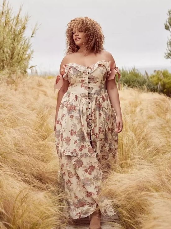 torrid Dresses & Skirts - Floral Off-Shoulder Maxi Dress in Cream